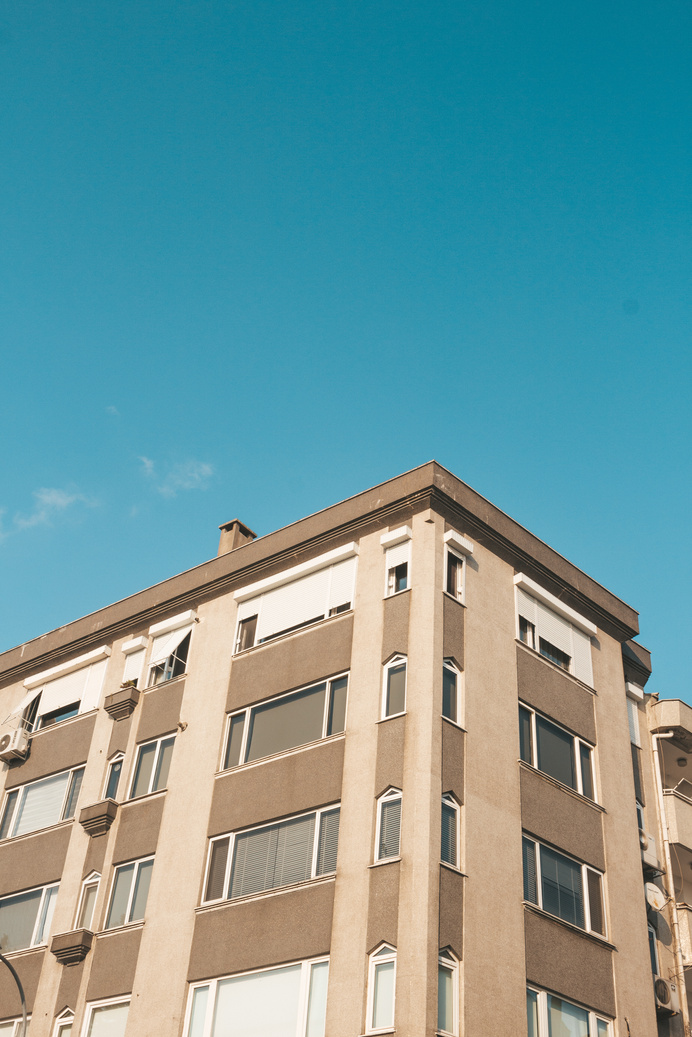 Modern apartment building against cloudless sky